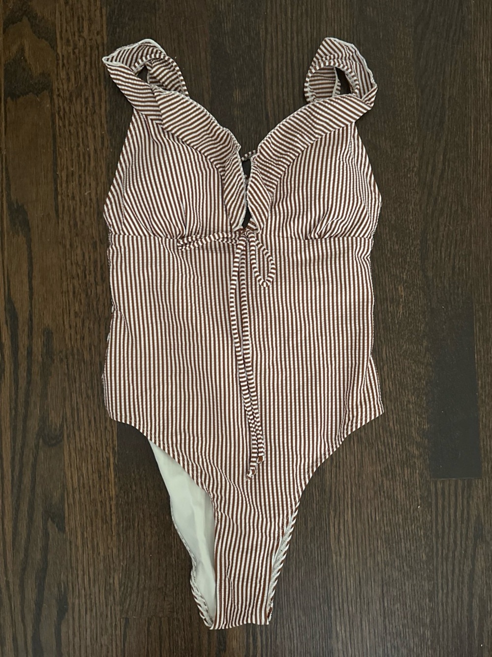 SeaMolly Women's Red Stripe One-Piece Swimsuit with Front Tie, NWT